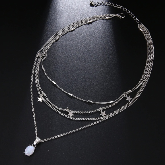 ❤️ 3/$30 Moonstone & Silver Stars Choker Necklace - Picture 3 of 8